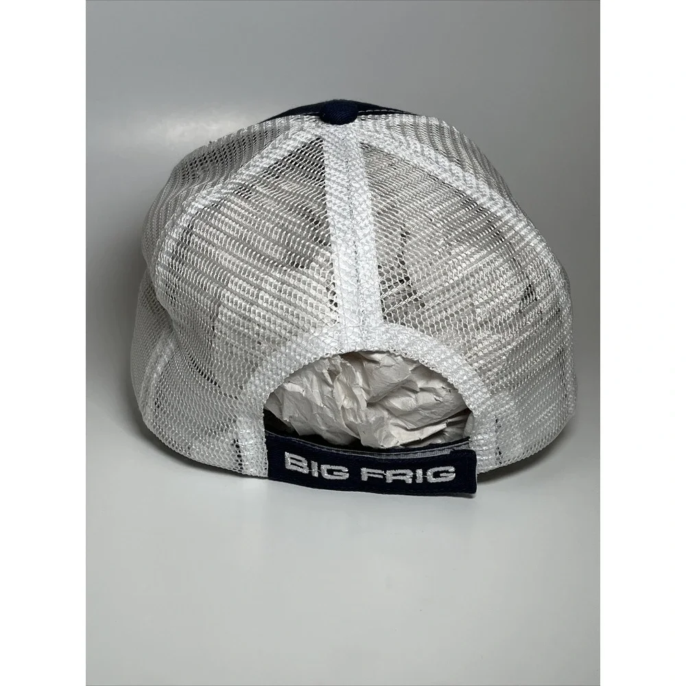 Big Frig Trucker Hat Navy Blue White Mesh Back Adjustable Snapback Mountain Logo